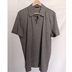 Vince Polo Short Classic Fit Black Gray Stripe Shirt Pima Cotton Large New